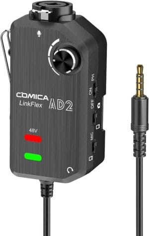 MIX100 - Pre-amplificador COMICA, Interfaz XLR para Celular / PC / Camara AD2 XLR / 6,35mm