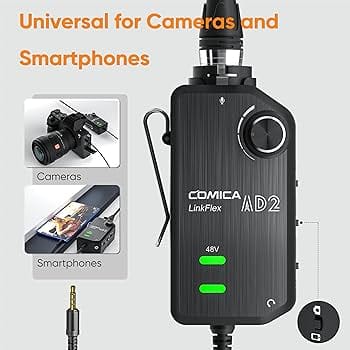 MIX100 - Pre-amplificador COMICA, Interfaz XLR para Celular / PC / Camara AD2 XLR / 6,35mm