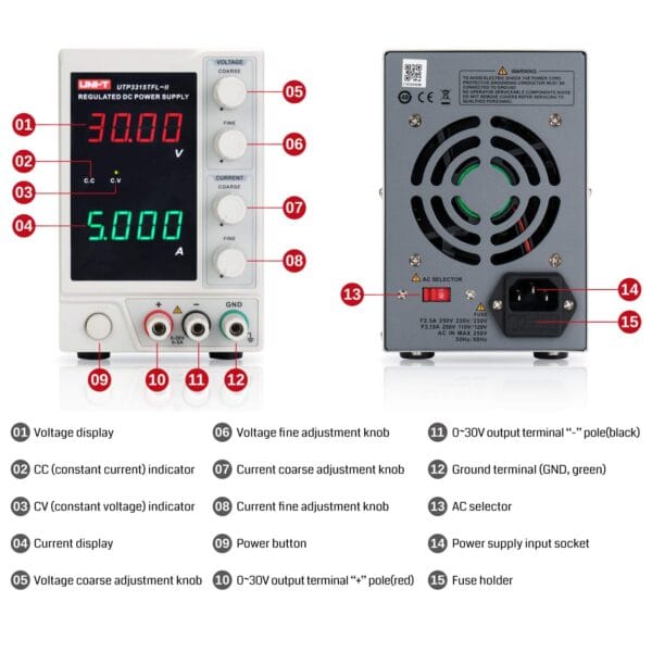 UT3315TFL - Fuente regulada de voltage CC lineal económica, UNI-T