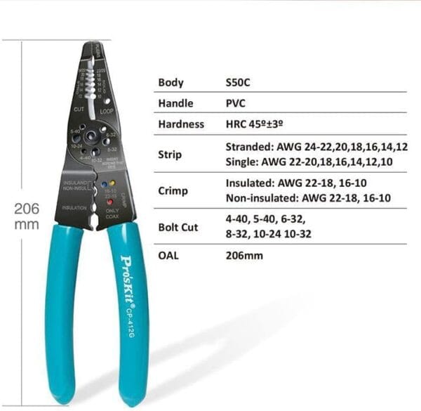 PK CP-412G - Pelacables - Cortador - Ponchadora Pro´sKit