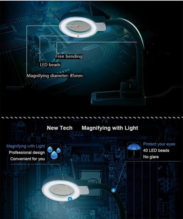 LU03 - Lupa de mesa con luz LED, entrada de  110v