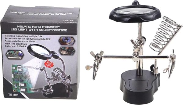 TM03 - Tercera Mano con porta cautín y luz base plástica