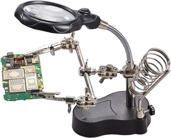 TM03 - Tercera Mano con porta cautín y luz base plástica