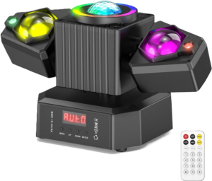 LA208B - Luz robotica de dos cabezas móviles, luz laser y bola de cristal (con control)