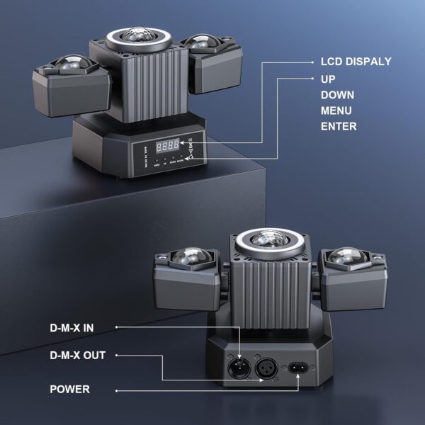 LA208B_3 LA208B - Luz robotica de dos cabezas móviles, luz laser y bola de cristal (con control)