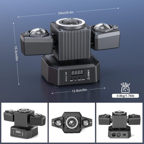 LA208B_4 LA208B - Luz robotica de dos cabezas móviles, luz laser y bola de cristal (con control)