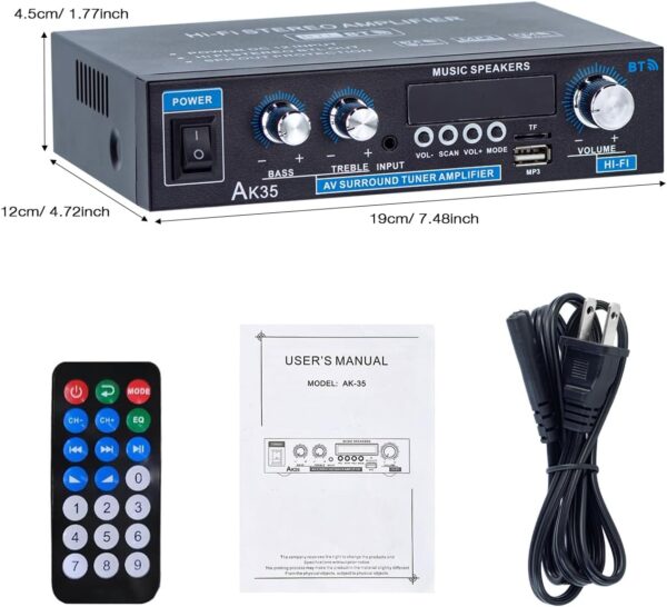 AMP1003 - Amplificador de audio 2,0, USB, TF, RCA, FM radio, bluetooth, mic, control 150W