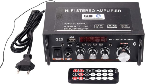 AMP1004 - Amplificador de audio 2.0, USB, TF, RCA, FM radio, bluetooth, mic, control 30W