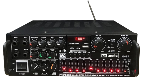 AMP1005 - Amplificador de audio 4 salidas, USB, TF, RCA, FM radio, bluetooth, mic  800w
