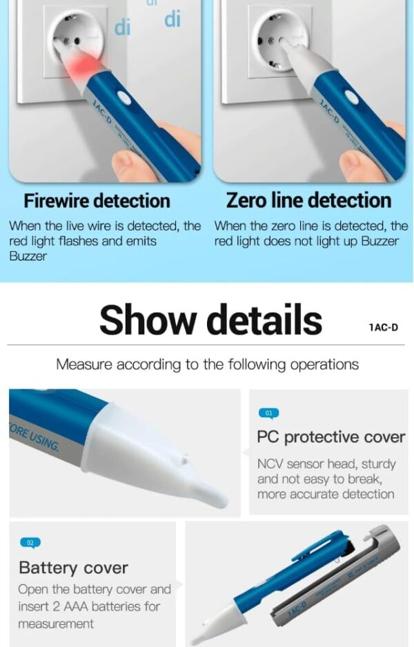 PRO02 - Probador de fase AC, Detecta voltaje AC de Luminoso/sonoro a 1000V sin contacto