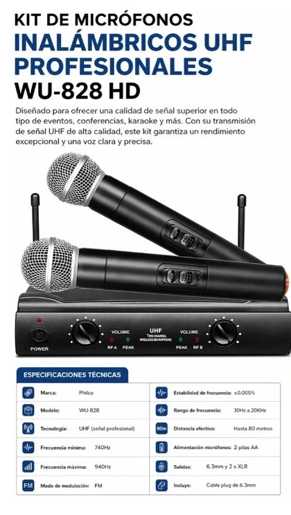 MA203A_4 MA203A - Kit De Micrófonos Inalámbricos UHF Profesionales Wu-828 HD