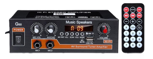 AMP1002 - Amplificador de audio 2.0, USB, TF, RCA, FM radio, bluetooth, mic, control 120w