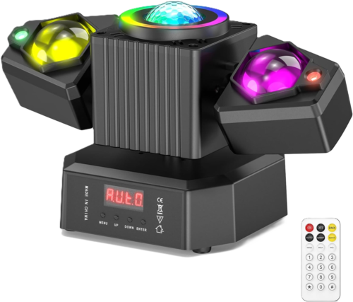 LA208B - Luz robotica de dos cabezas móviles, luz laser y bola de cristal (con control)