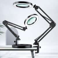 LU05A - Lupa de vidrio real 10X con gancho y luz led de 10W
